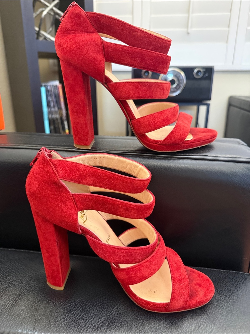 Christian louboutin Red Suede Strappy High-Heel Sandals - Women